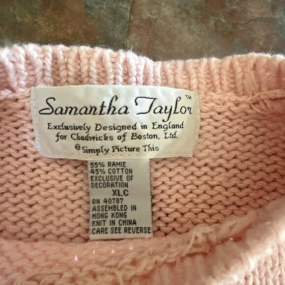 Vintage Kids Teddy Bear Sweater Samantha Taylor Pink with bears front back - Picture 4 of 9